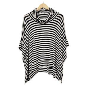 Andrea Jovine Poncho Top Striped Cowl Neck Soft Flowy Oversized Batwing Sleeve